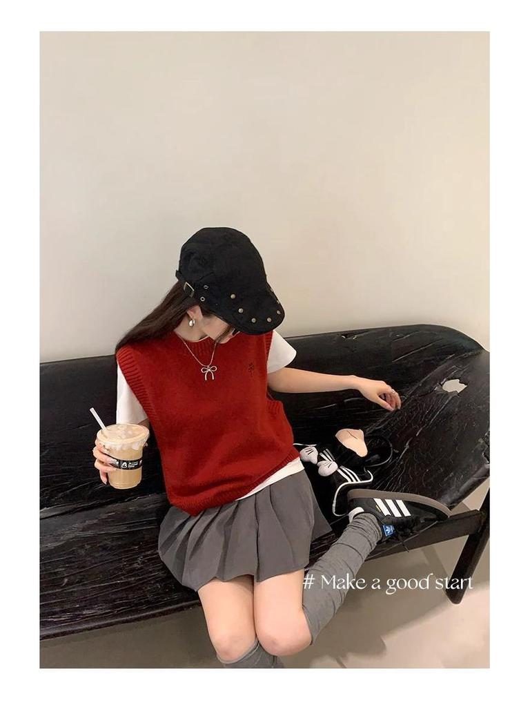 Женский вязаный жилет-свитер - Весна/Осень 2024 Маленький Без рукавов Многослойный топ