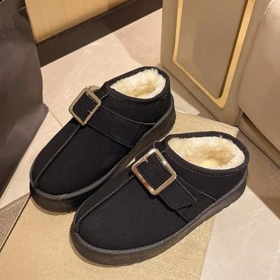 Модные новые туфли, плюшевые тапочки для взрослых, низкие мокасины, закрытый носок, зимняя обувь, флоковые шлепанцы, женские тапочки на платформе, меховые, на плоской подошве 2024