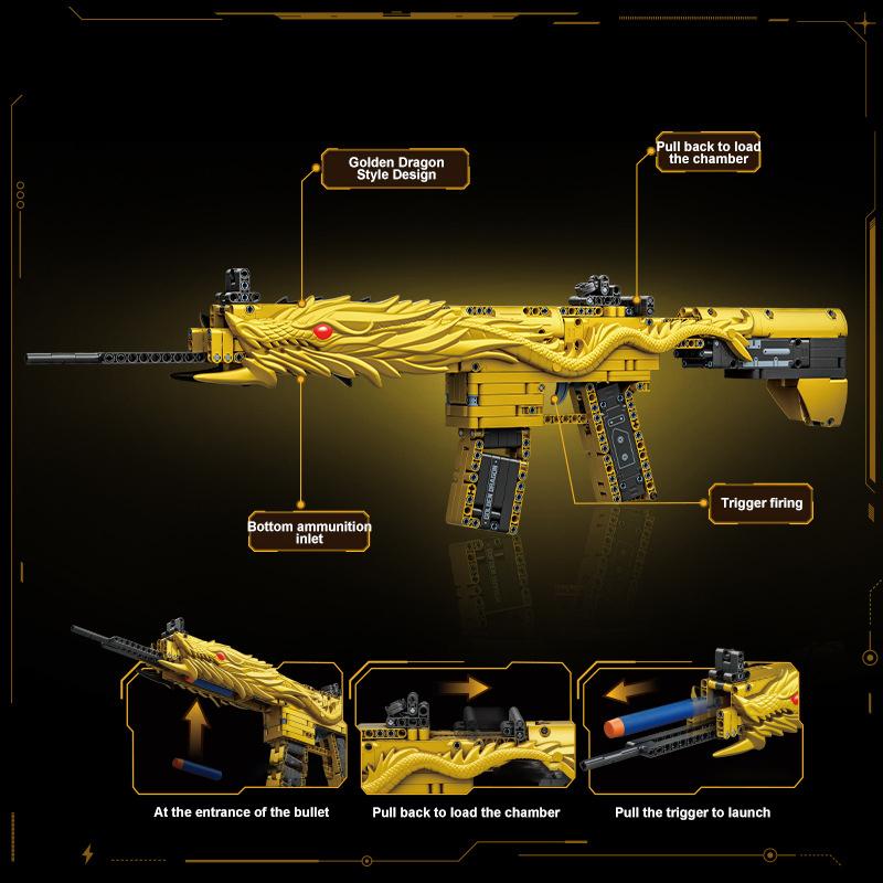 Военный Технический Золотой Пустынный Орел M416 Штурмовая Винтовка Модель Строительные Блоки Вторая Мировая Война Игра Дракон Пушка MOC Кирпичики Игрушки Для Ребенка Подарок