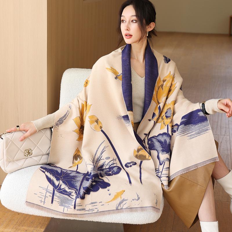 Женский модный зимний шарф из искусственного кашемира 2024 года — теплая, толстая жаккардовая шаль