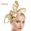 Hair Hoop Fascinator Hat with Hair Clip Elastic Band Faux Feather Ribbon Decor Satin Fabric Women Headband Party Accessories