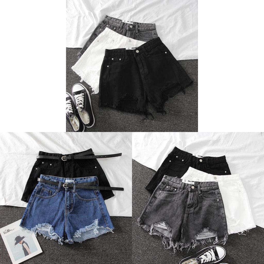 Denim High Waist Shorts With Ripped Fringe For Urban Style And Casual Summer Wear