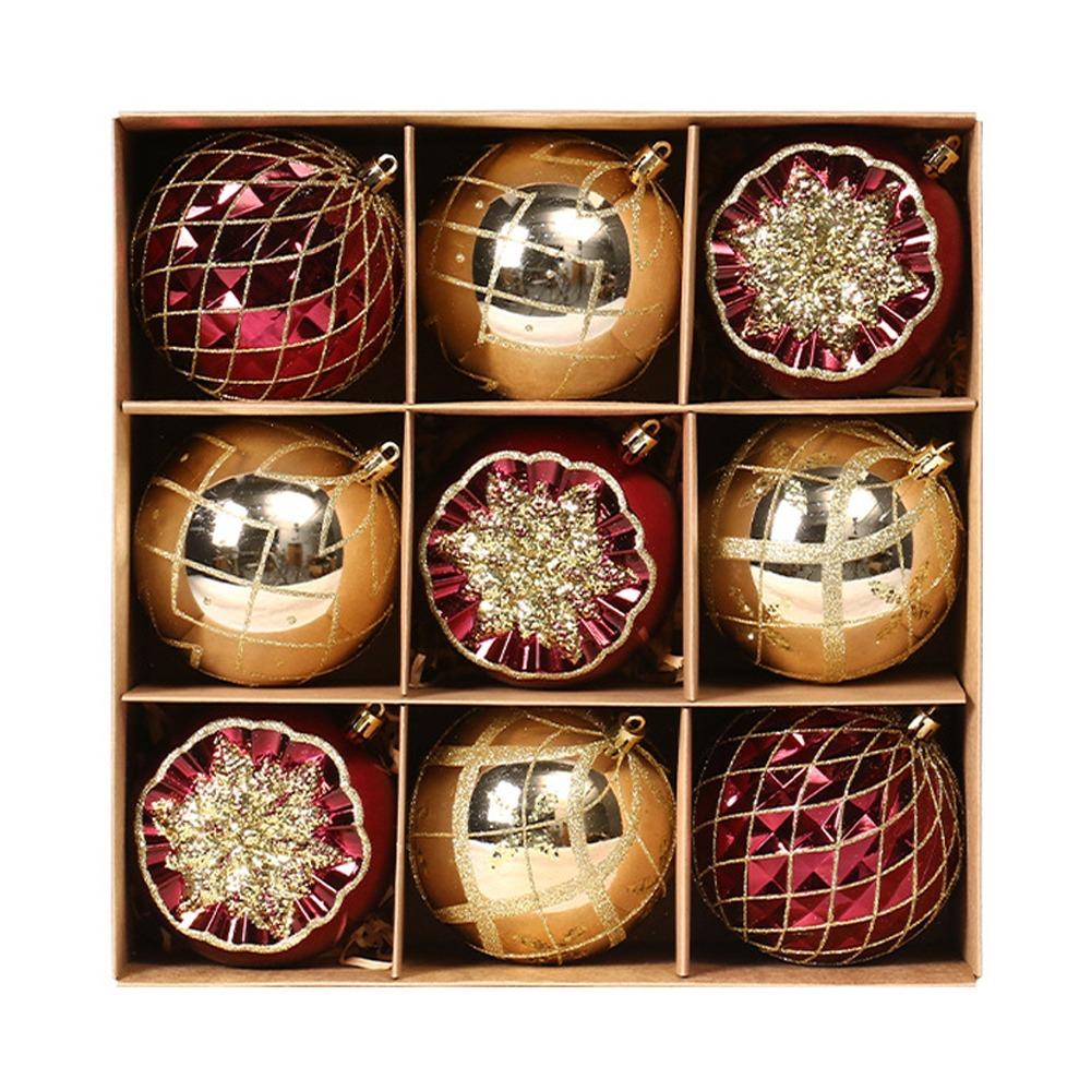9pcs 10cm Painted Christmas Balls Set Plastic DIY Electroplated Hanging Balls Elegant Cartoon Merry Christmas Decor