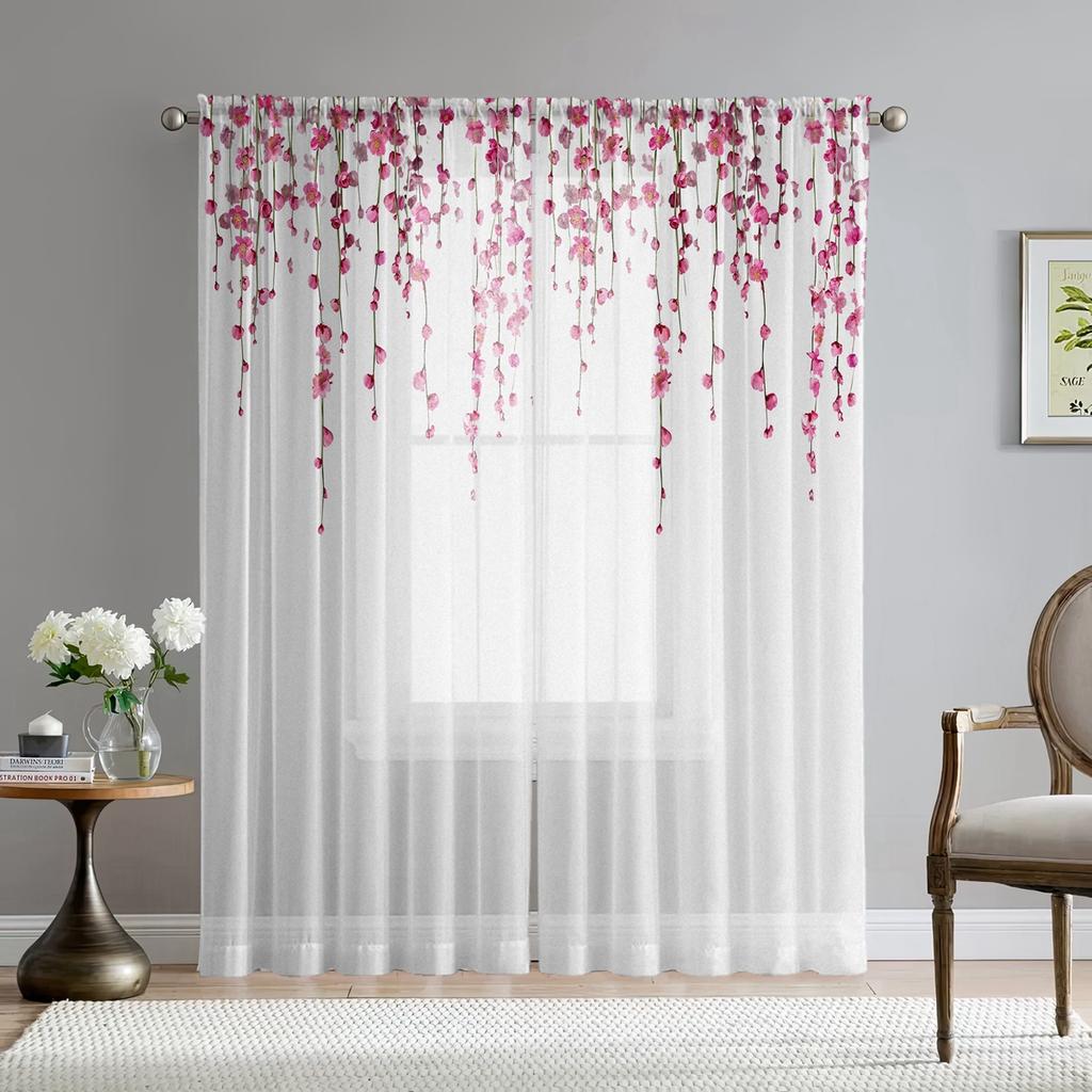 2 шт. HD Digital Princess Style Pink Cherry Blossom Print Wartains Home Decorating Style Decorating Living Room Bedroom Roddi