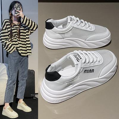 Легкие кроссовки Женские Весенне-осенние Новые Одинарные Сетчатые Дышащие Сетчатые Туфли Мягкая Подошва Белые Туфли Кеды Сетка