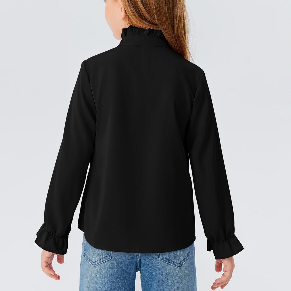 Девичья блузка с оборками - Однотонная рубашка со стойкой