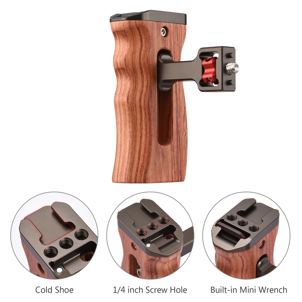 Adjustable Wooden Camera Cage Handle Left/Right Side Hand Grip 3/8 Inch Screw ARRI-Style Mount with