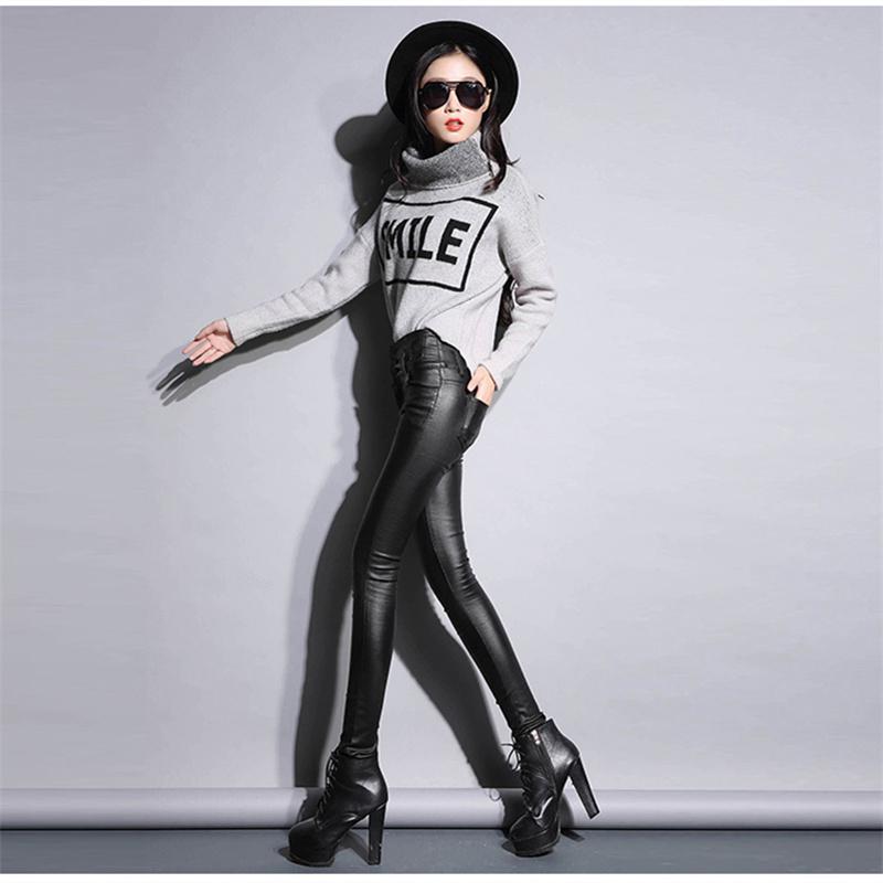 2022 Autumn Winter New High Waist Stretch  Leather Leggings Thick Female Fitness PU Leather Pants Sexy Push Up Slim Trousers