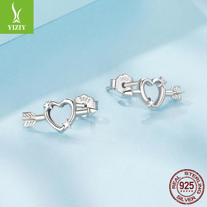 S925 Sterling Silver One Arrow Through Heart Mini Stud Earrings, Love Cupid'S Arrow Stud Earrings