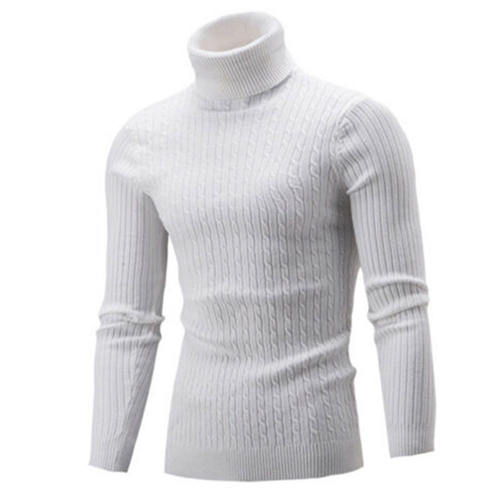 Casual Men Winter Solid Color Turtle Neck Long Sleeve Twist Knitted Slim Sweater