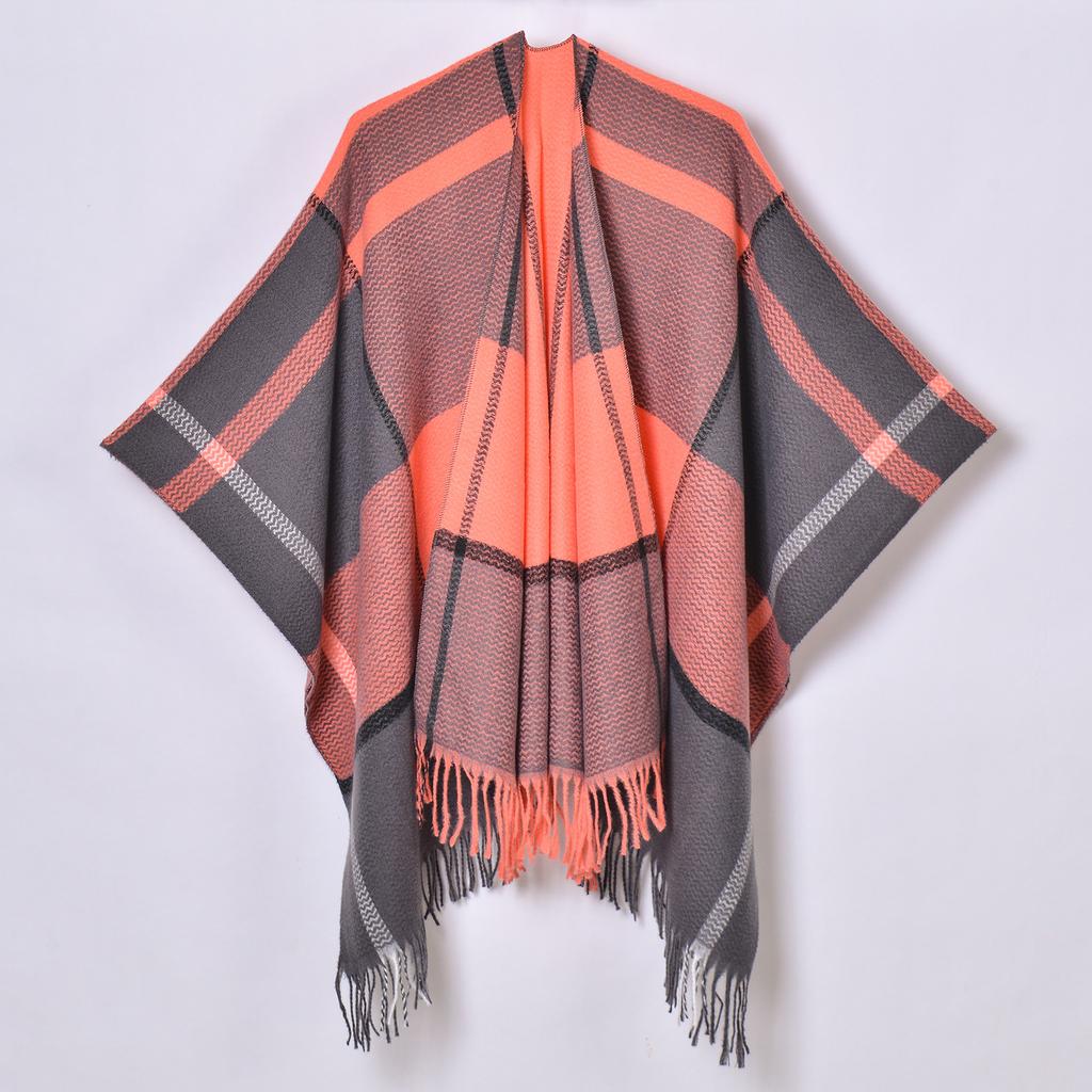 Classic Line Plaid Shawl, New Autumn and Winter Women's Thickened Knitted Cardigan Cape
