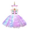 Girls Rainbow Unicorn Light Up Tutu Dresses for Kids Birthday Party Sequins Glowing Knee Length Dress Halloween Animal Costumes