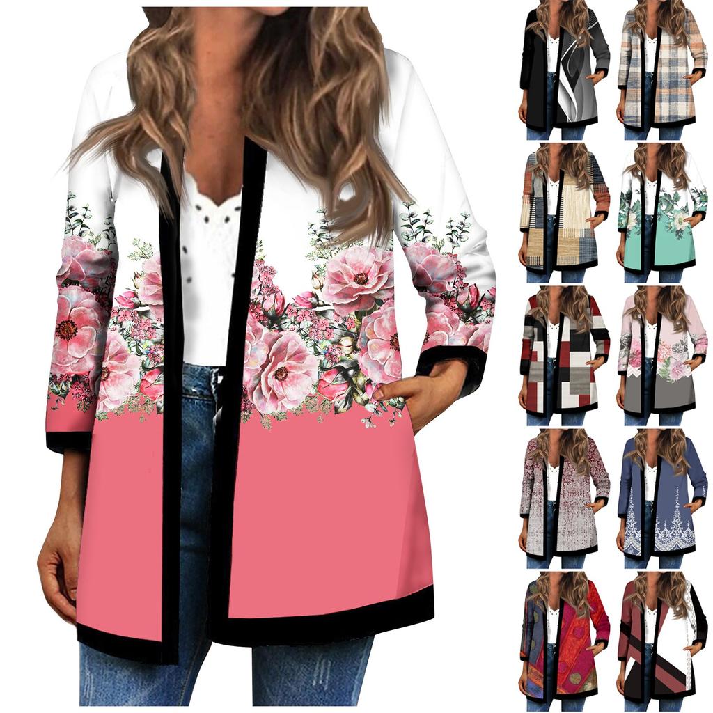 Женский осенне-зимний черный кардиган с длинными рукавами и принтом в стиле пэчворк