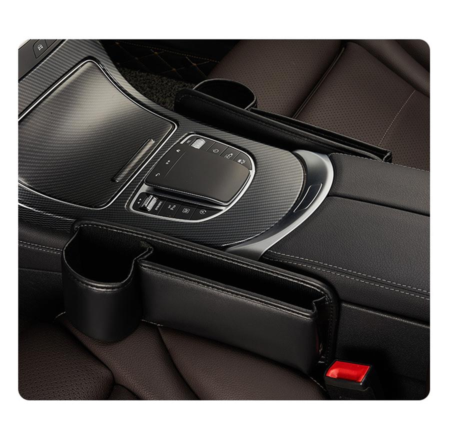 Black PU Leather Left Car Seat Gap Catcher Crevice Filler Storage Box Organizer
