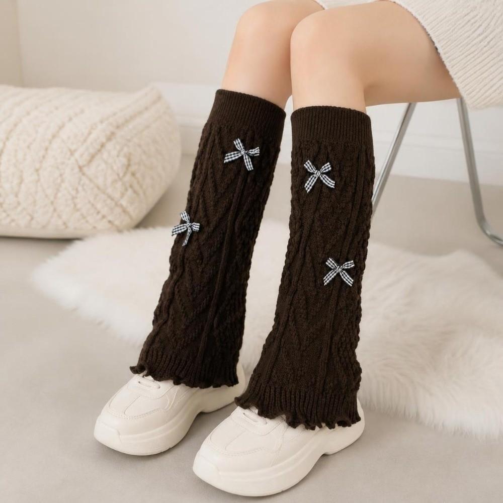 Knitted Style Bow Tie Leg Warmers Pile Stockings Stacked Socks Cute Guards Socks  Ballet Style