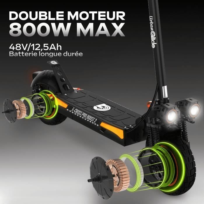 Trottinette électrique tout terrain - URBANGLIDE - ECROSS PRO BOOST 2 - 10" - 48V - 1600 W Double moteur - 13Ah - Autonomie 50KM