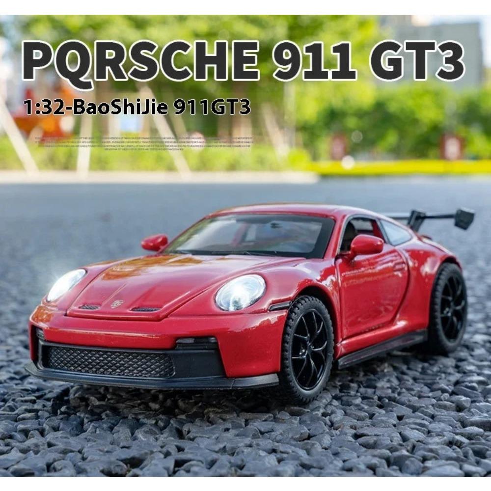 Масштаб 1/32 Суперкар Porsche 911 GT3 Литой металлический сплав Модель автомобиля Звук и свет Детские игрушки Подарок на день рождения для детей Mini GT Мальчики