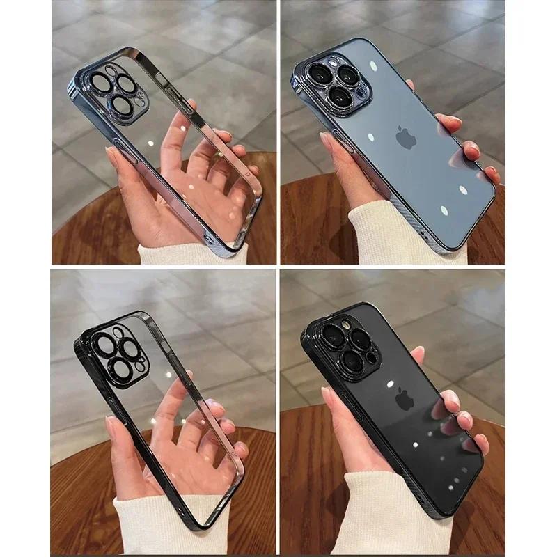 Роскошный прозрачный чехол с покрытием для iPhone 17 Air 16 15 14 13 12 Pro Max Plus 13 Mini Защита всей камеры Силиконовый чехол Capa