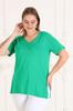 Women's Style Big Size T-Shirt V-Neck Slit Oversize Plus Size Basic T-Shirt-Green