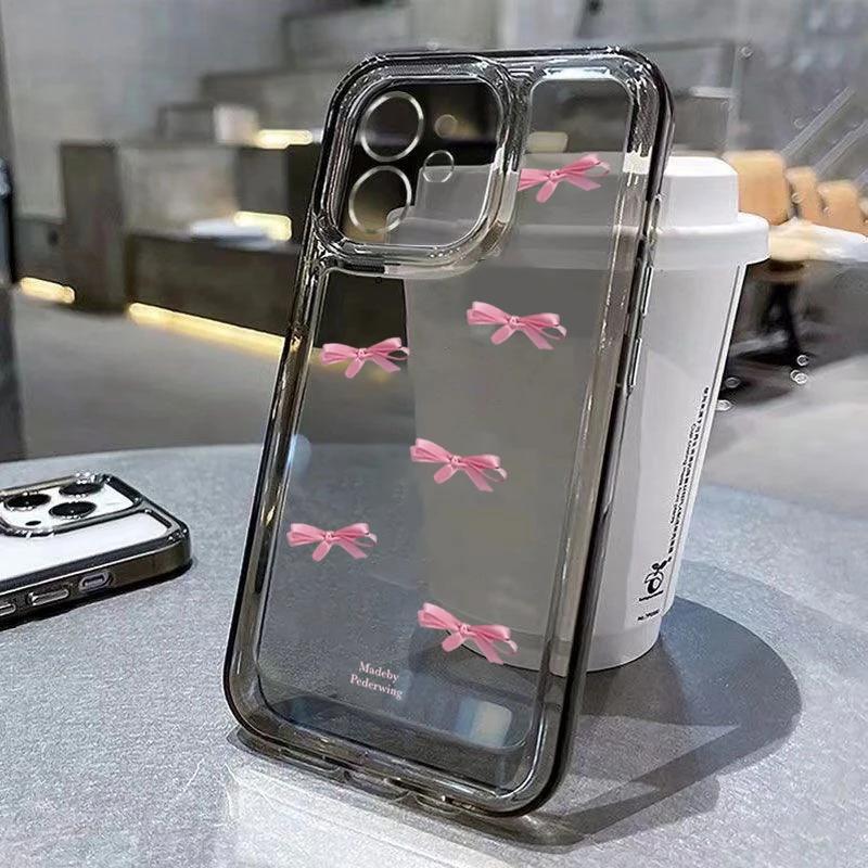 Розовый Бант Мягкий Силиконовый Чехол Для Телефона Для iPhone 15 Pro Max Чехол iPhone 14 13 12 11 XS XR X 7 8 Plus 15 Прозрачный Ударопрочный Чехол