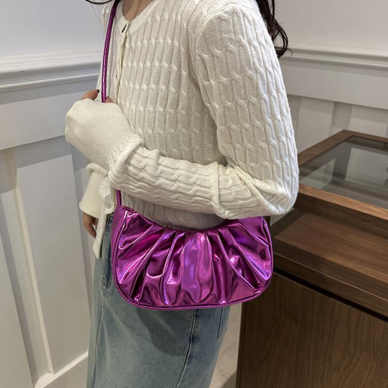 Модная и простая плиссированная однотонная сумка через плечо в виде облака, элегантная летняя женская сумка через плечо из искусственной кожи в форме полумесяца