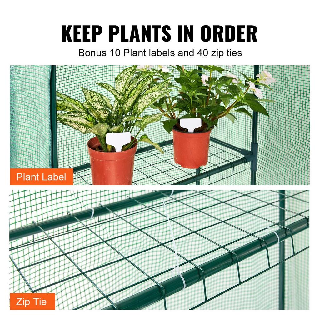 Walk-in Green House, 4.6 x 2.4 x 6.7 ft Greenhouse with Shelves, Set Up in Minutes, High Strength PE Cover with Doors & Windows and Steel Frame,