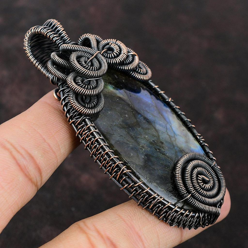 Лабрадорит Медный Кулон Кулон, обернутый медной проволокой Кулон с драгоценным камнем Кулон с лабрадоритом Ювелирные изделия Ручной работы Медные ювелирные изделия Подарок на годовщину