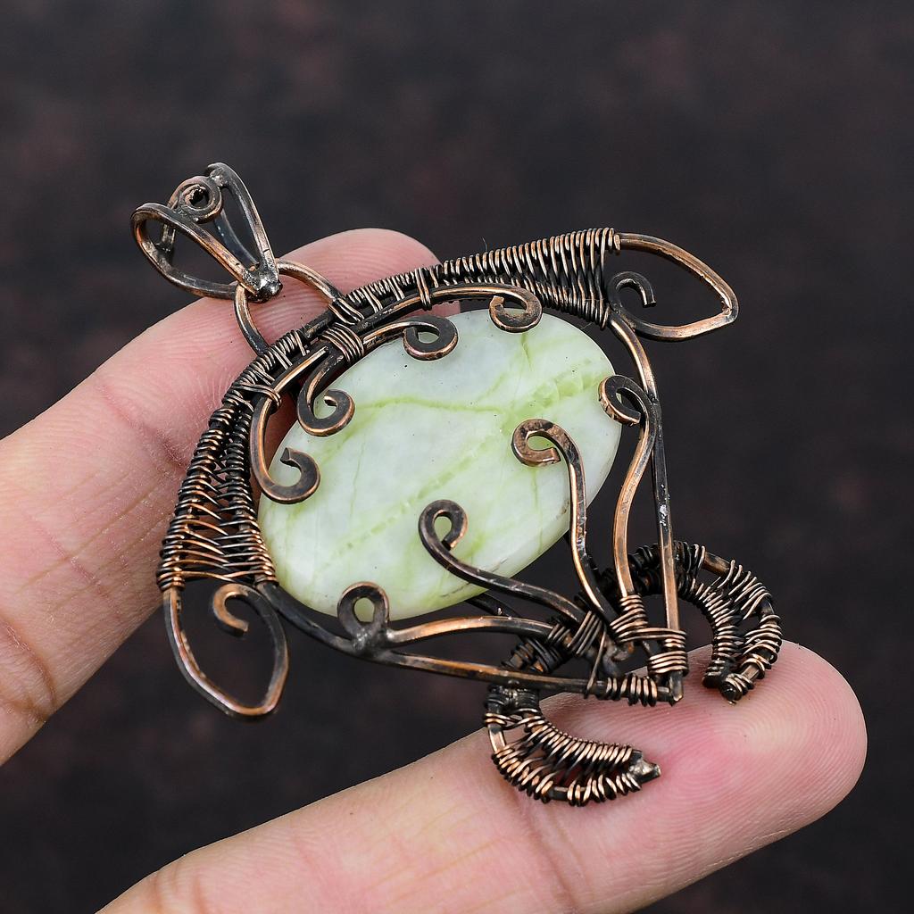 Зеленый арагонитовый кулон, кулон в медной проволоке, кулон с драгоценным камнем, ювелирные изделия ручной работы, кулон в виде черепахи, медные украшения для подарка