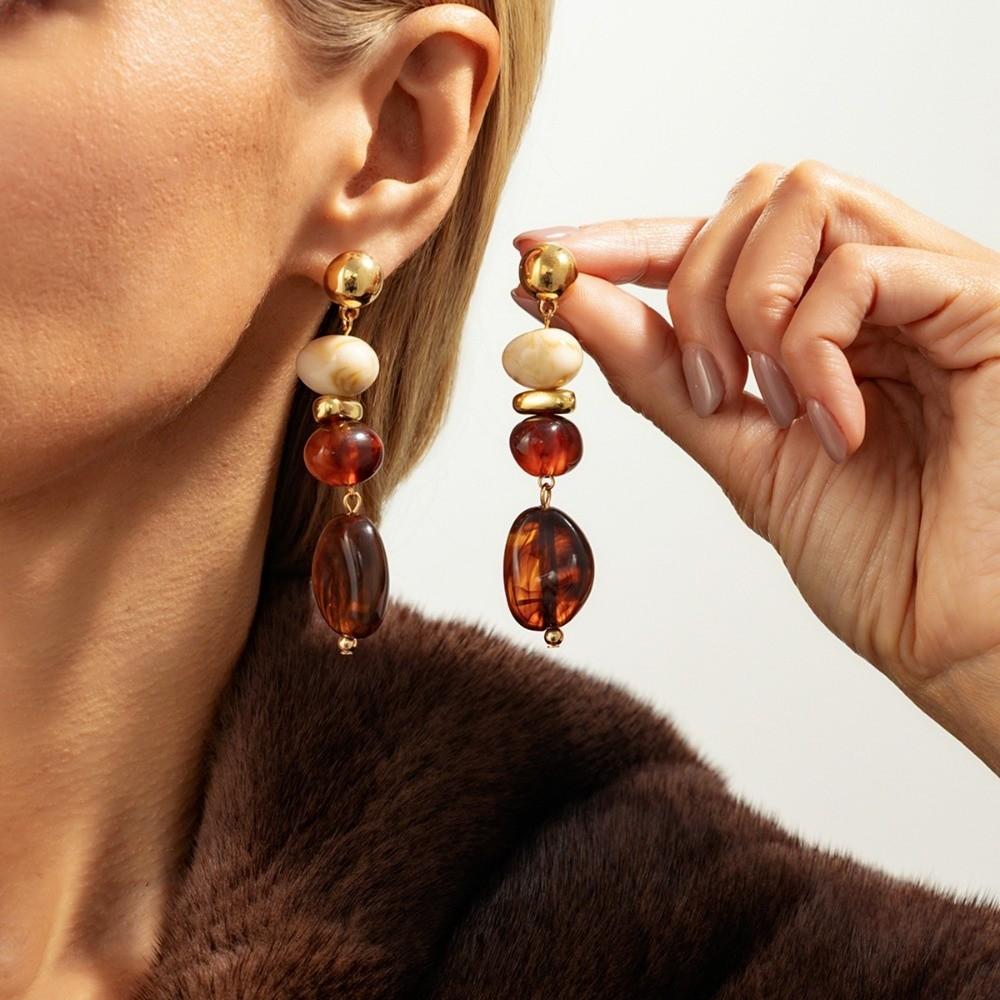 Retro Luxury CCB Pendant Dangle Earrings Irregular Design Drop Ear Jewelry Daily Wear