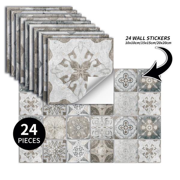 24PCS  Creative Kitchen Tile Stickers Waterproof Mandala Flowers Tile Paste Self-adhesive Wallpaper Bedroom Decoration Stickers