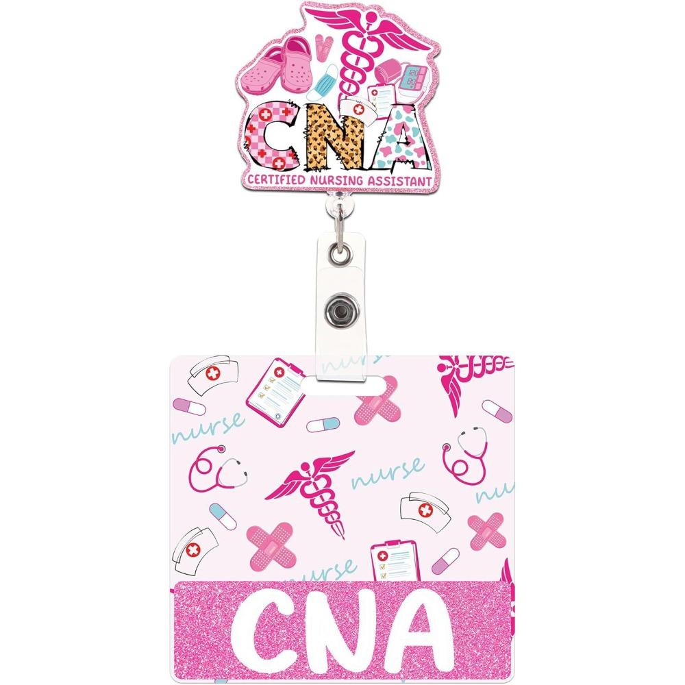 Pink Glitter Retractable ID Holder Alligator Clip Name Cards Holders Identification Tags