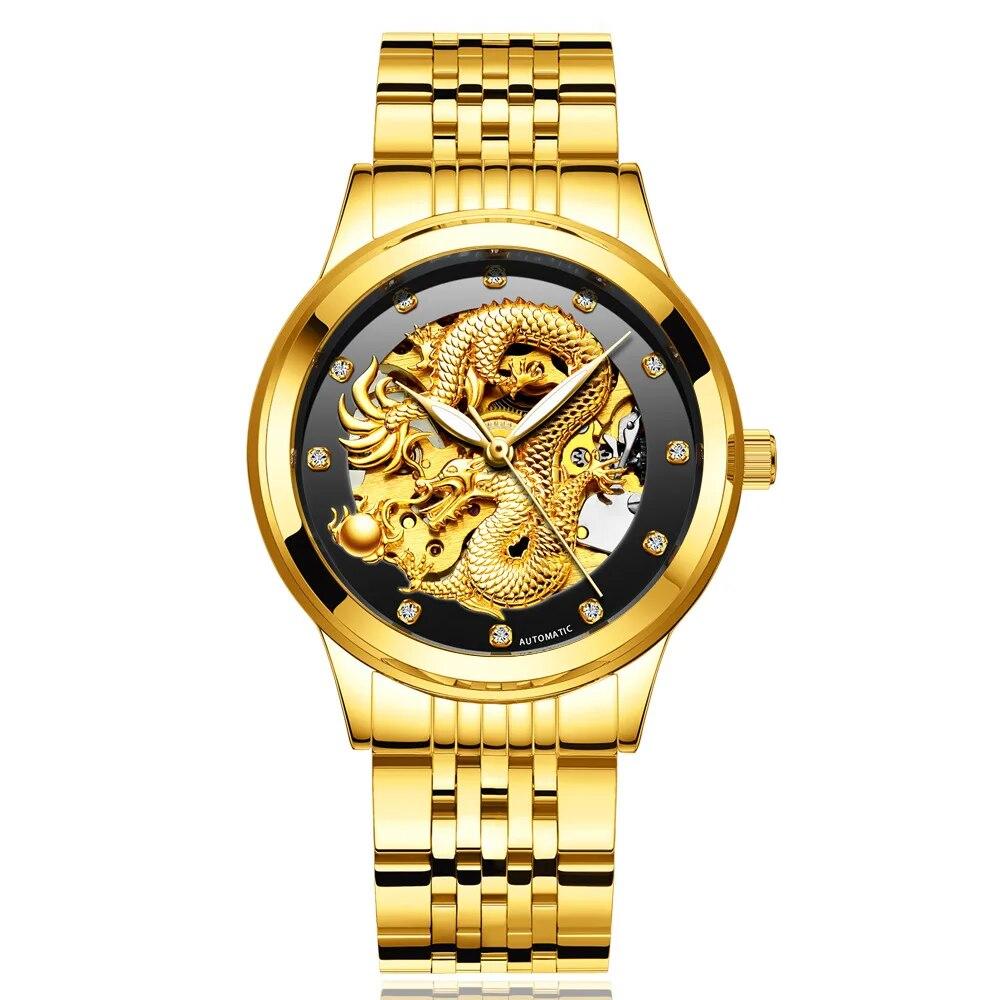 Gold Dragon Design Luxury Automatic Mechanical Watch for Men Super Brand Stainless Steel Luminous Waterproof Men's Watch