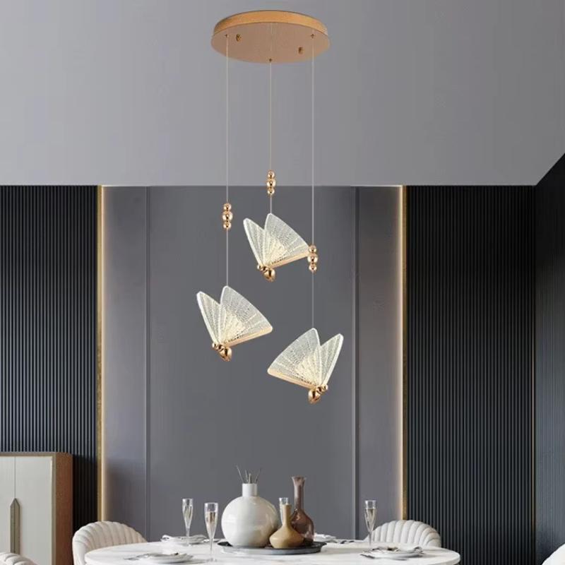 Nordic Duplex Luxury Living Room Background Wall Creative Decoration Rotating Staircase Butterfly Attic Hollow Chandelier