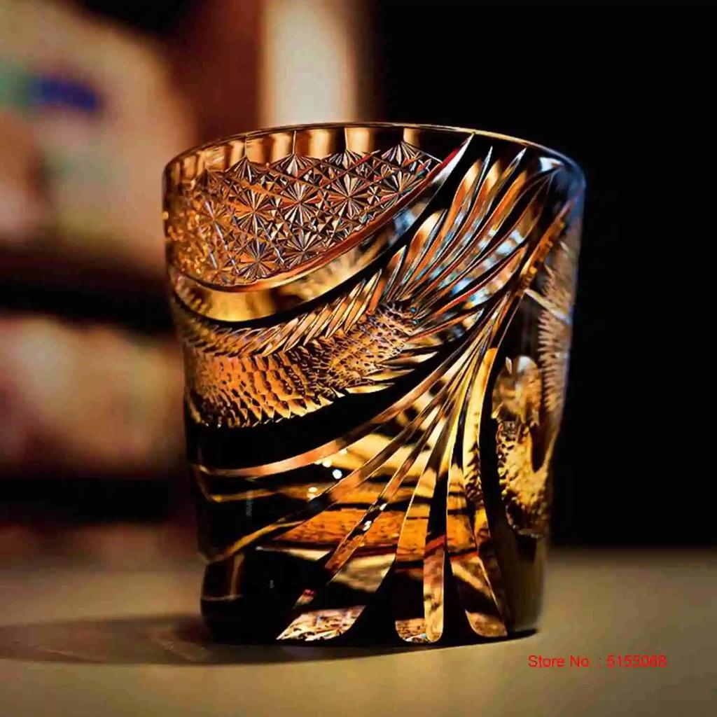 Стеклянный стакан для виски Dragon Edo Kiriko, ручная резка, хрустальное стекло, узор «Китайский дракон», черный цвет, бокал для вина высшего качества, премиальный подарок
