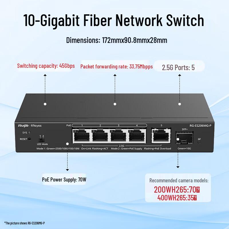 Ruijie RG-ES206MG-P 6-Port 2.5G Managed PoE Switch with 10G Uplink