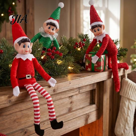 Holiday Shelf Sitter Decorations Christmas Elf Boy Ornament, Small Cute Plush Doll Decoration with Bendable Sitting Elves for Mantle Arm And Legs Home