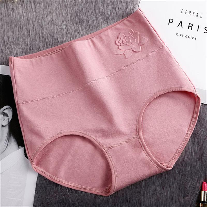 Panties Cotton Women Large Size Elastic Soft Ladies Underwear Breathable Sexy Embossed High Waist Briefs