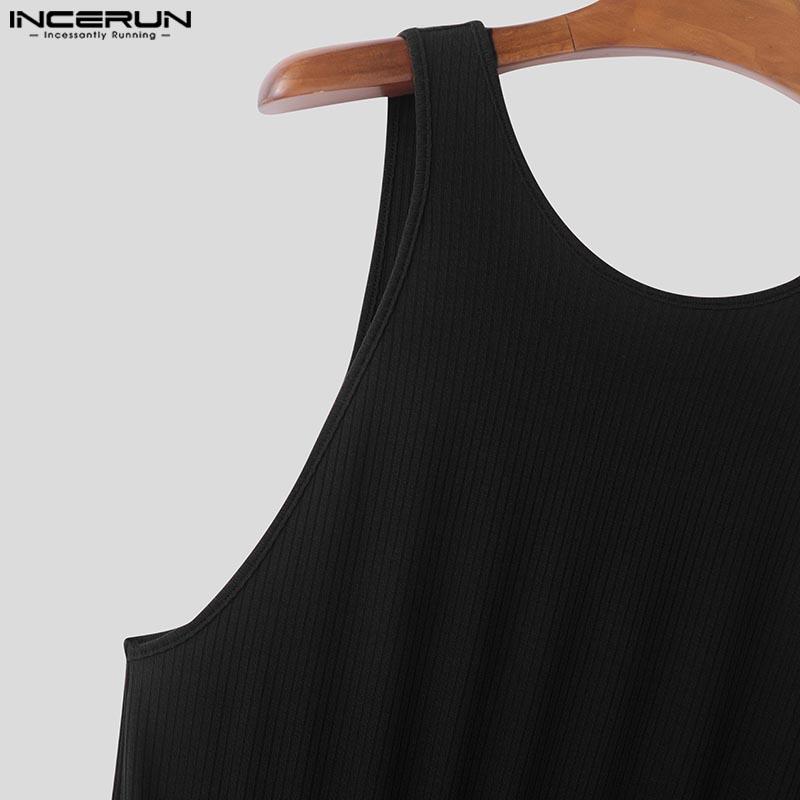 INCERUN Men Sleeveless Fitted Jumpsuits Short Romper Bodysuits