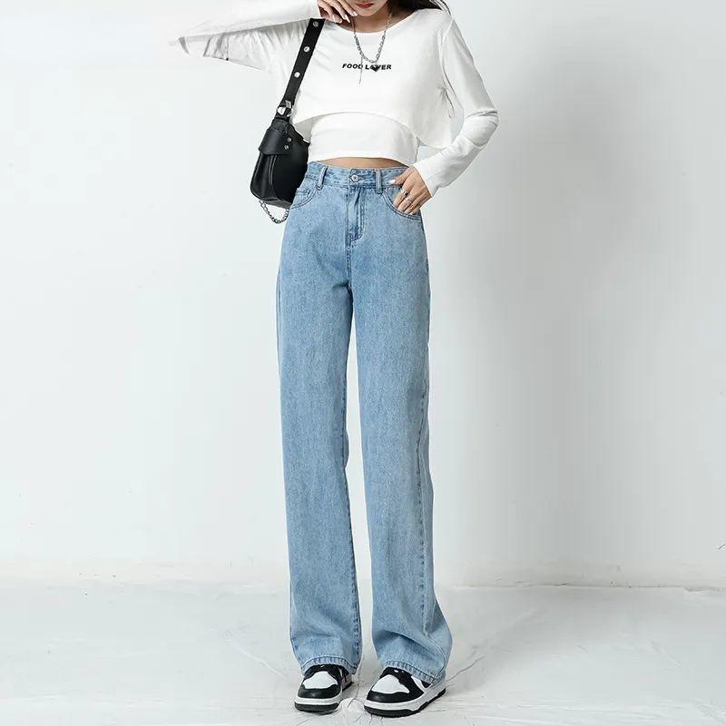Весна 2022, женская мода с высокой талией y2k, женские широкие джинсы, мешковатые женские джинсовые капри, прямые брюки, джинсовые брюки для мамы