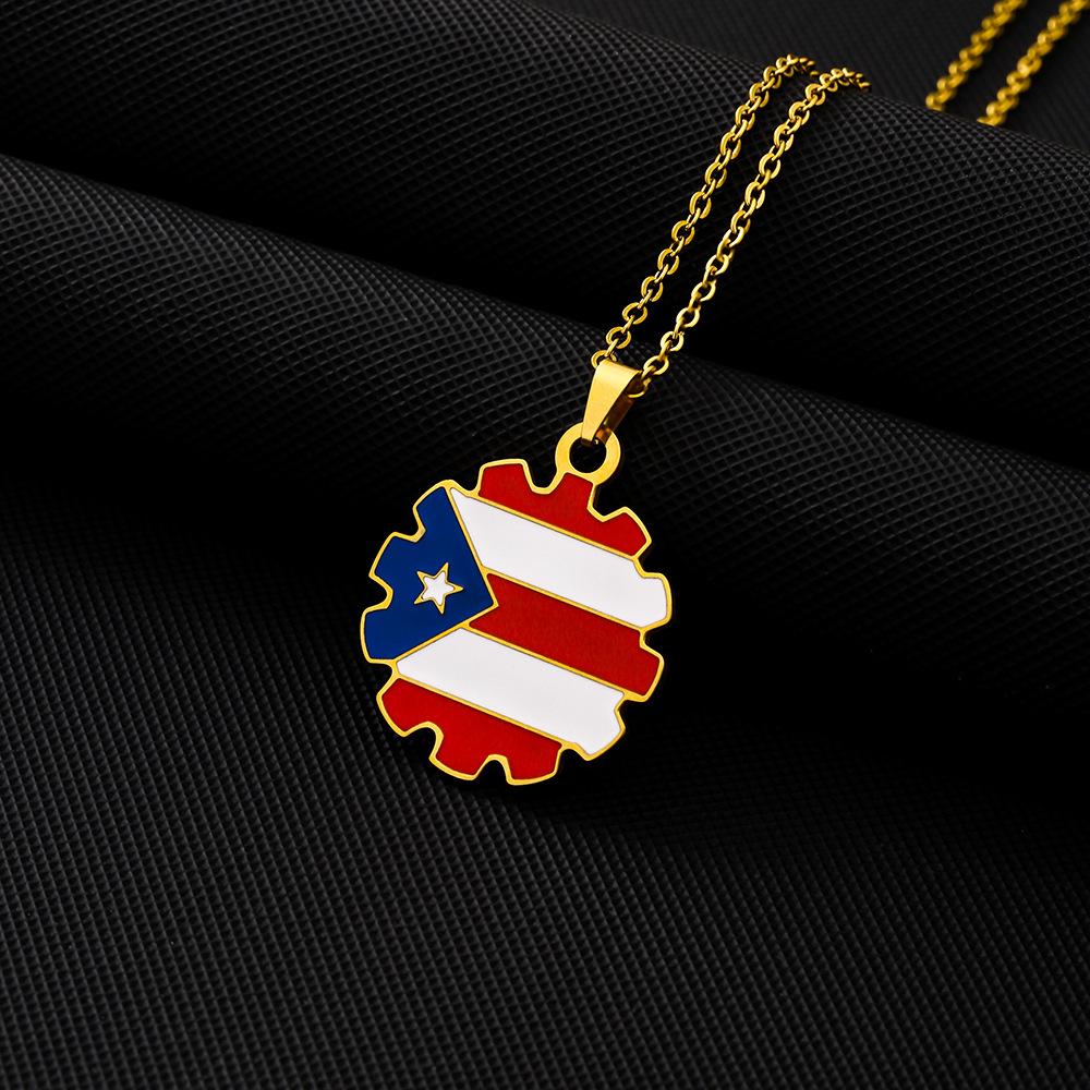 Vintage Enamel Titanium Steel Puerto Rico Necklace for Men, Women, and Couples - Ethnic Style Accessory