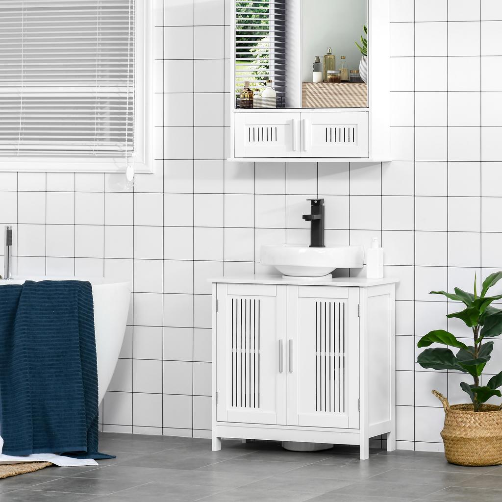 Modern Under Sink Cabinet with 2 Doors, Bathroom Vanity Unit, Pedestal Under Sink Design, Storage Cupboard with Adjustable Shelves, White