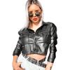 Black Faux Leather Cropped PU Jacket Women Autumn Vintage Elegant Coat Ladies Harajuku Thin Overcoat