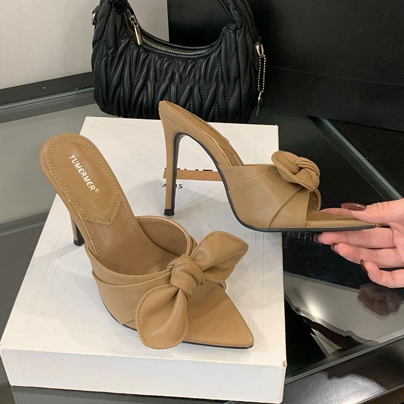 Мода Мода Сандалии на супервысоком каблуке с бантом-бабочкой для женщин Женская обувь с острым носком Женская обувь Сандалии на каблуке Шлепанцы Туфли-лодочки