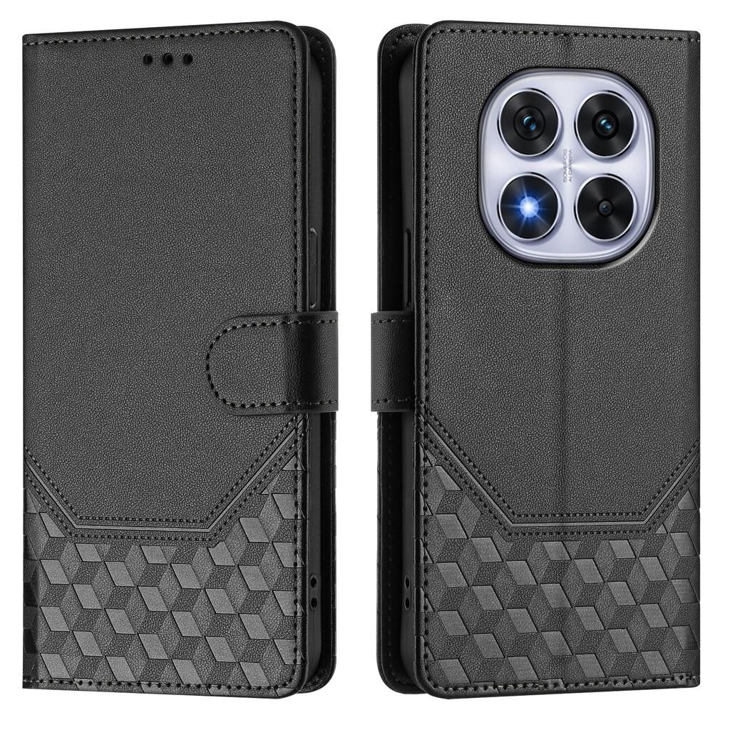 For Xiaomi Redmi Note 14 Pro 4G Case Imprinted Honeycomb RFID Blocking Leather Phone Cover with Strap