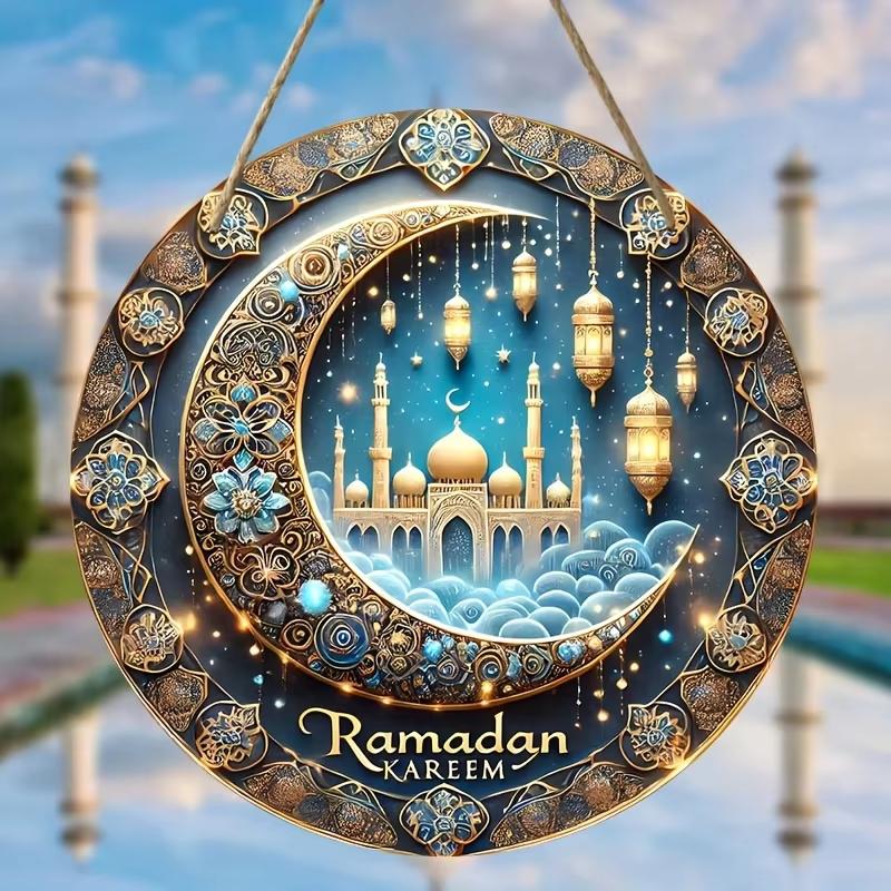 1pcs Ramadan Mubarak Party Moon Star Decoration Eid al Adha Hanging Round Acrylic Decoration Suitable for Islamic Muslim Parties