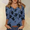 Женские топы, рубашка с рукавом три четверти, свободная повседневная рубашка с V-образным вырезом, футболка с цветочным принтом