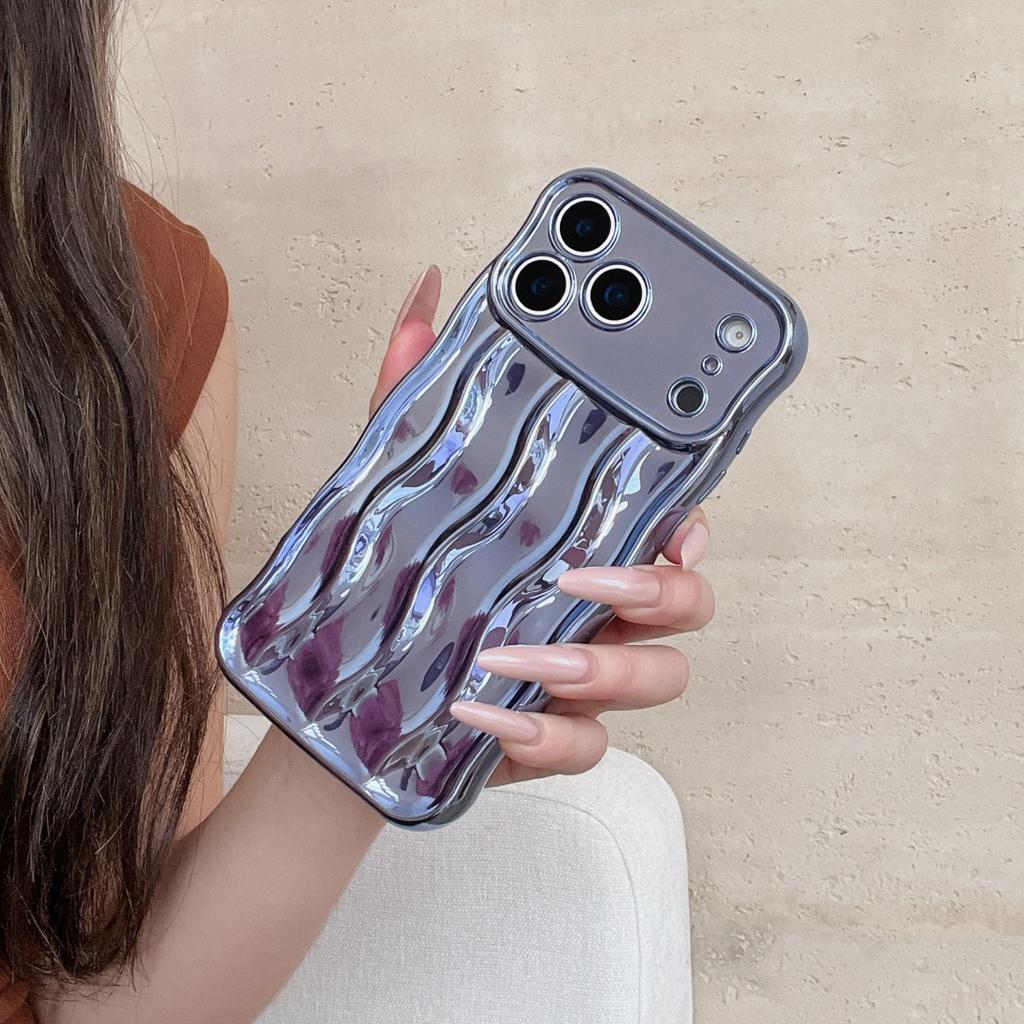 Fashion 3D Electroplated Water Ripple Stripe Phone Case For iPhone 17 Air 16 15 14 13 Pro Max Wavy Shockproof Soft Cover