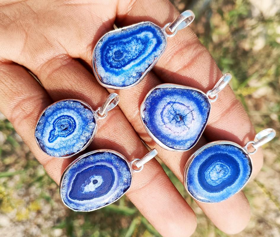 Blue Solar Quartz Gemstone 925 Sterling Silver Plated 10 Pcs Bezel Pendant BEZ-96