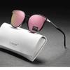 KDEAM Soft TR90 Material Women Sunglasses Cat Eye Polarized UV400 Mirror Sun Glasses Round Black Shades With Leather Case