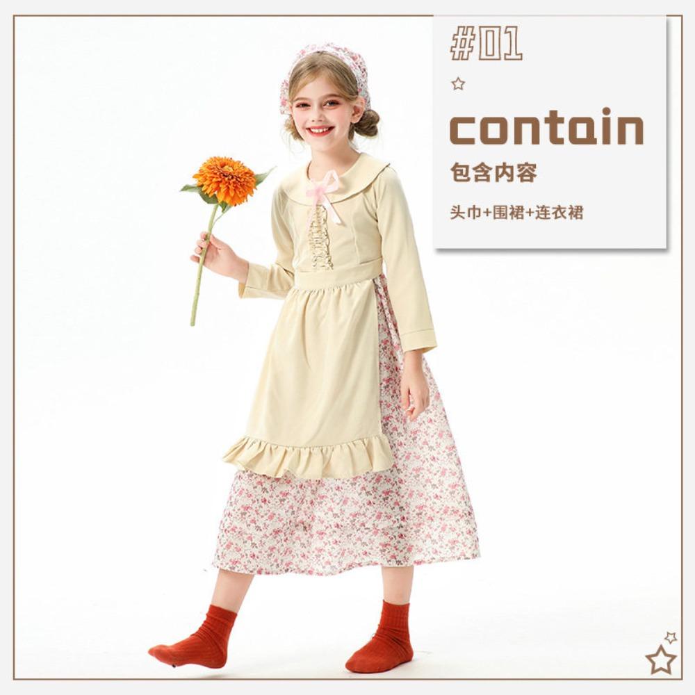 Kids Funny Grandma Floral Dress Cosplay Set, Creative Outfit for 100 Days of School Halloween Dress Up